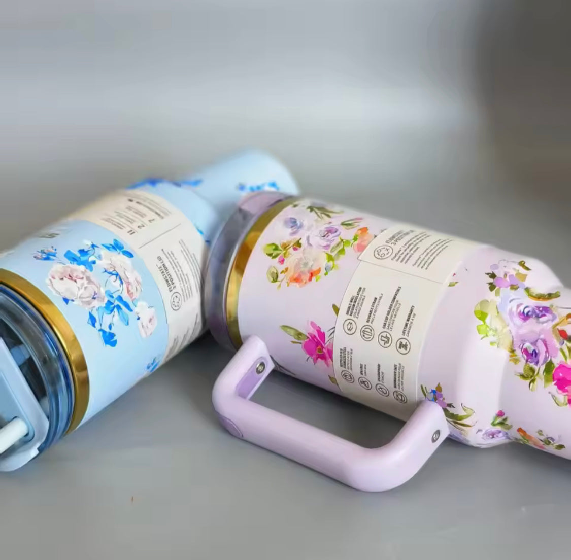 Stainless Steel Flower Design Tumbler With Lid, Vacuum Insulated Car Mug, Thermal Iced Bottle Stainless Steel Flower Design Tumbler With Lid, Vacuum Insulated Car Mug, Thermal Iced Bottle